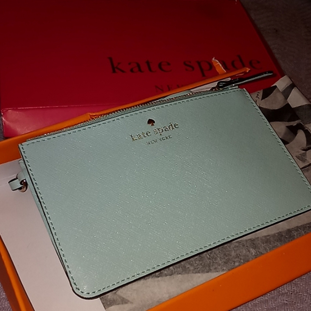 Kate Spade 'plant tulip bulb' cyblue (404) wristlet BRAND NEW WITH BOX